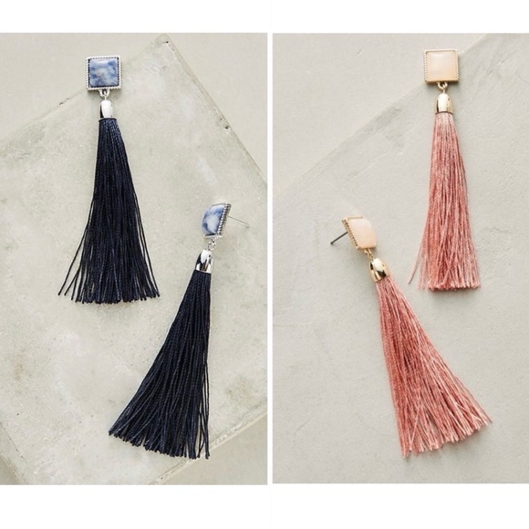 NEW Anthropologie Rhosyn Tassel Fringe Earrings NAVY & PINK [2 PAIR] - Picture 7 of 7